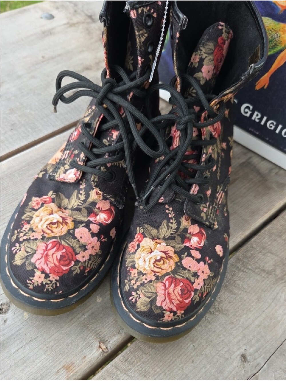 Dr. Martens Black Floral Lace-Up Boots
